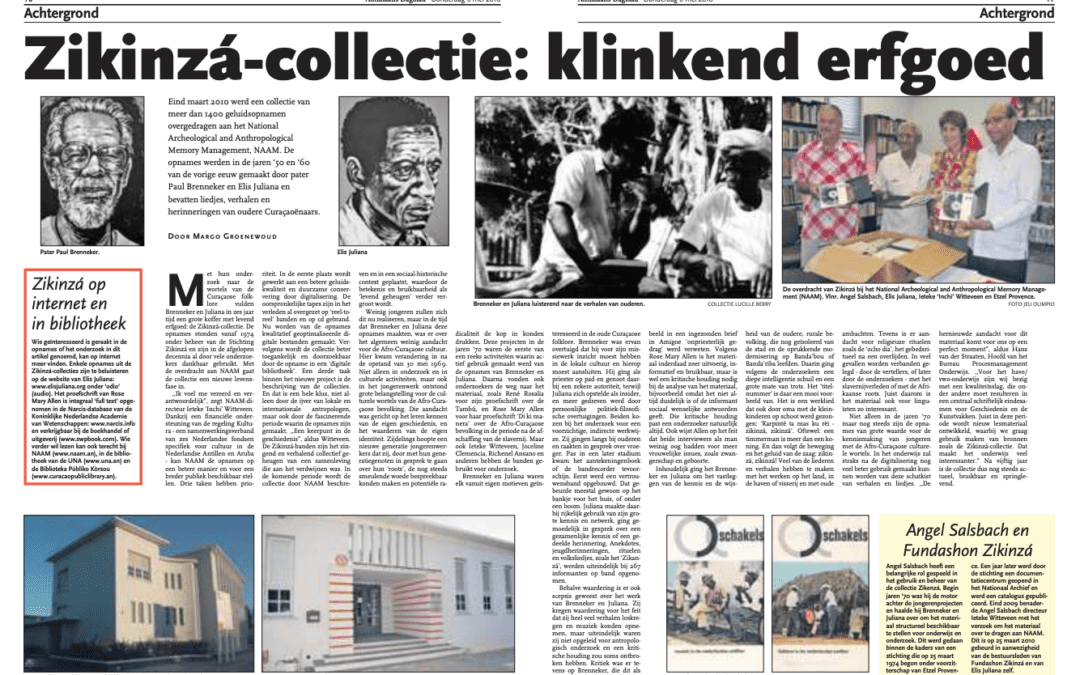 Krantenartikel AD – ‘Zikinzá collectie: klinkend erfgoed’